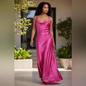 JackVine by Cinderella Divine Hot Pink Satin Slip Dress
